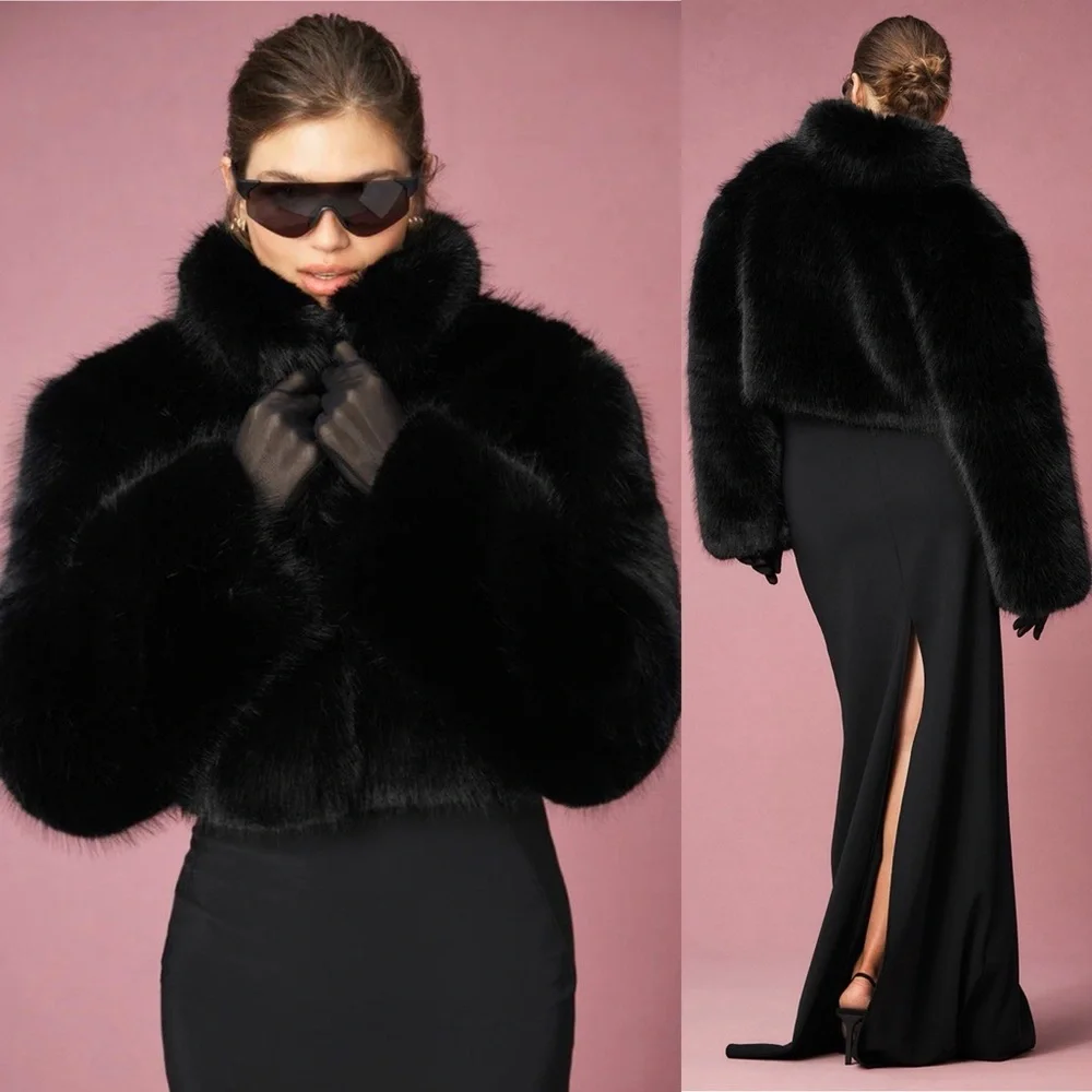 ALO Yoga Opulent Faux Fur Cropped Jacket Black